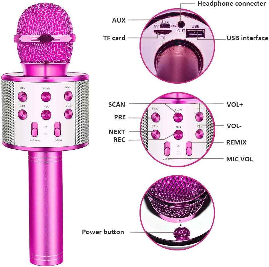 Karaoke Mikrofon Geschenke Mädchen 4-12 Jahre, Bluetooth Mikrofon Kinder Spielzeug ab 3-12 Jahre Spi