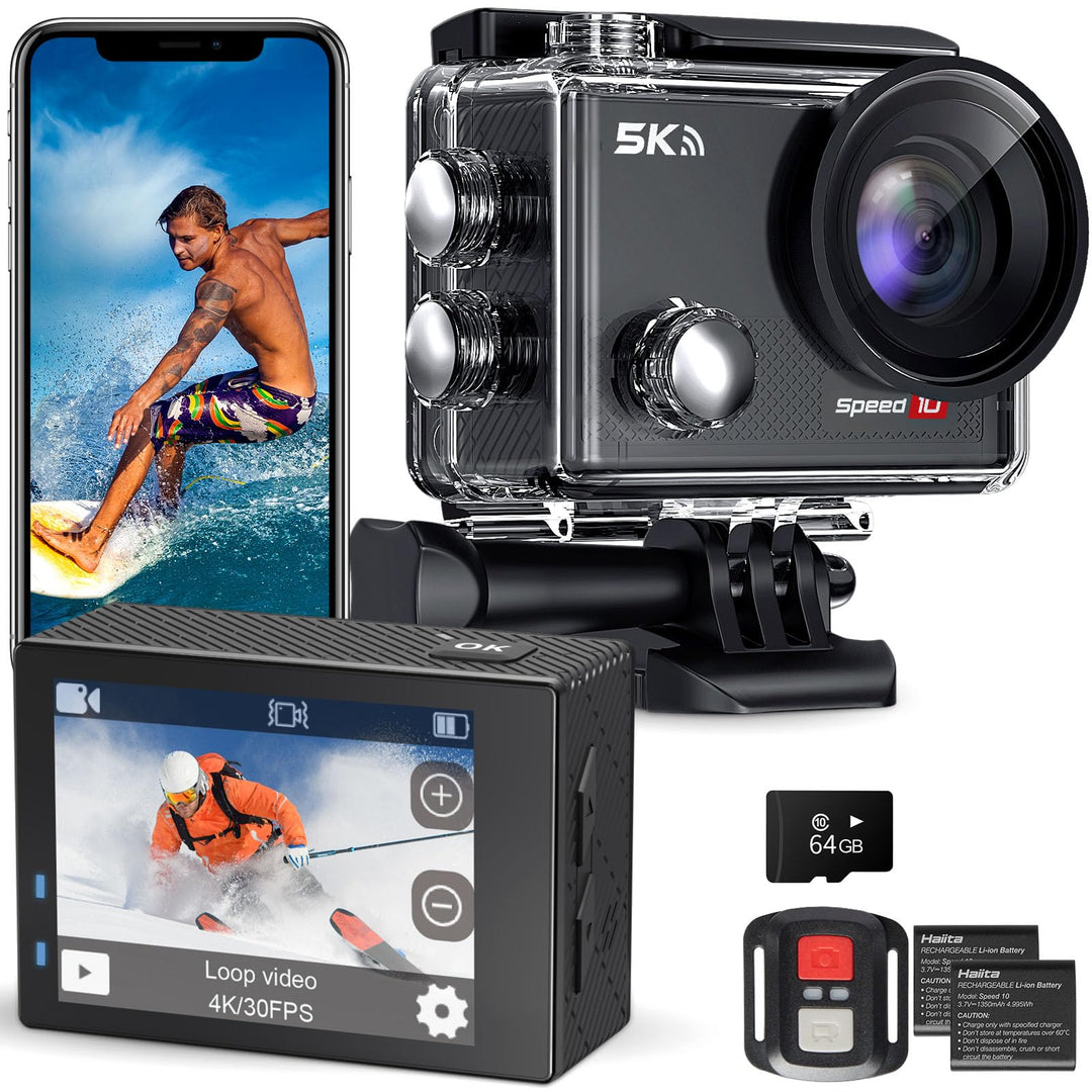 Speed 10 Action Cam, 5K30FPS 30MP Action Cam 40M Underwater Camera Waterproof WiFi 170° Ultra Wide A