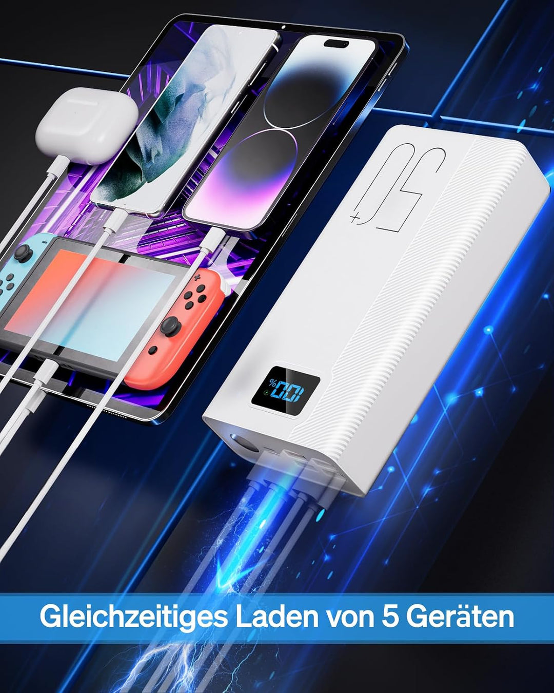 50000mAh Power Bank：Externer Akku mit grosser Kapazität, 22,5W Schnellladung sowie 5 Ausgängen und 3