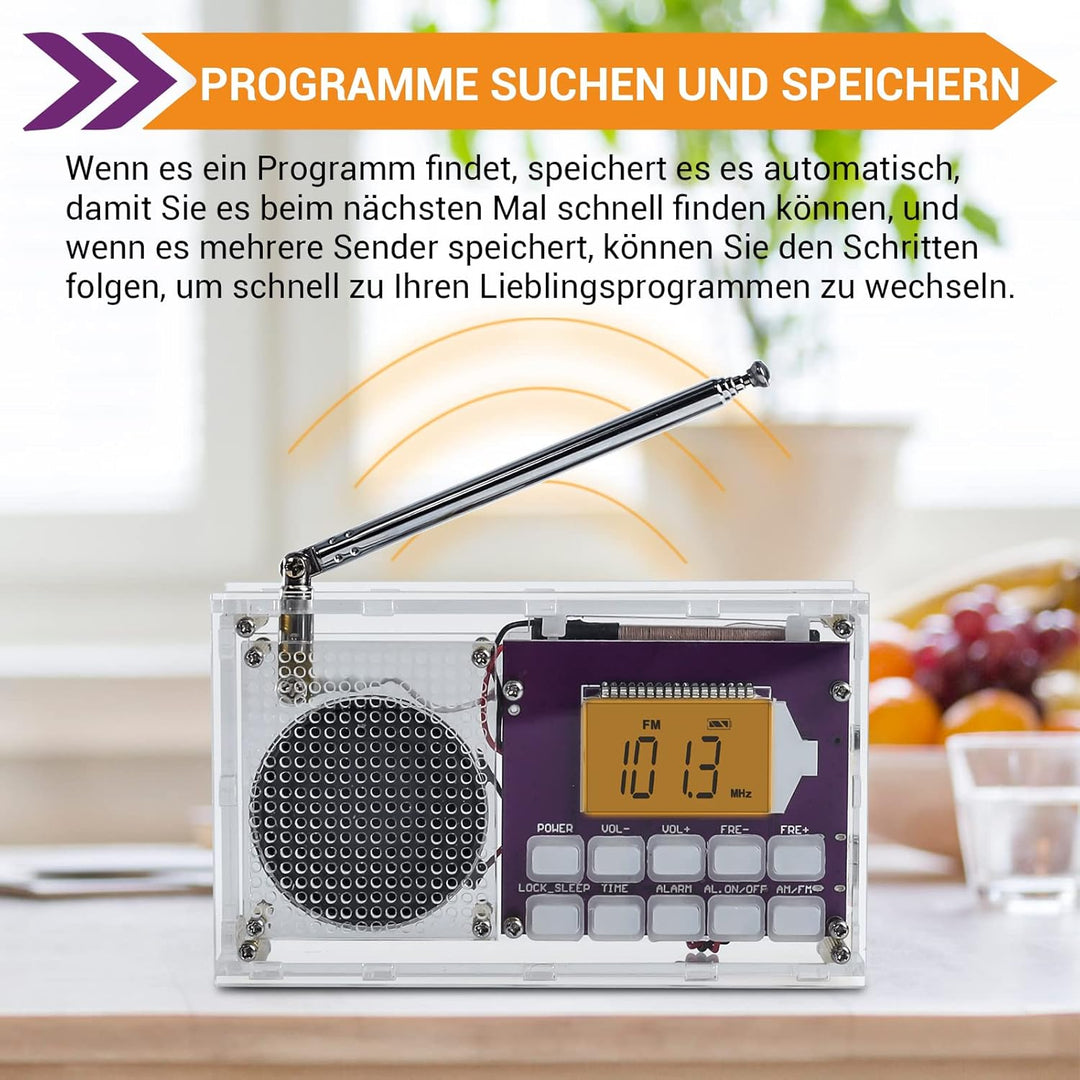 DONGKER Drahtloser FM-Radio Bausatz mit Uhr und Memory Funktion - Perfekt für Lötprojekte, DIY Elekt