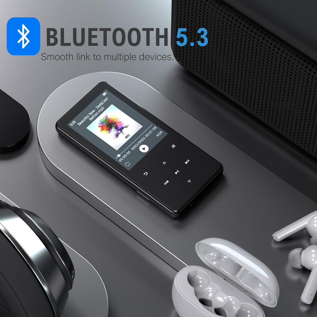 MP3 Player mit Bluetooth 5.3, 64GB und 2,4" Display – Mit Touch-Tasten, Lautsprecher, Metallgehäuse,