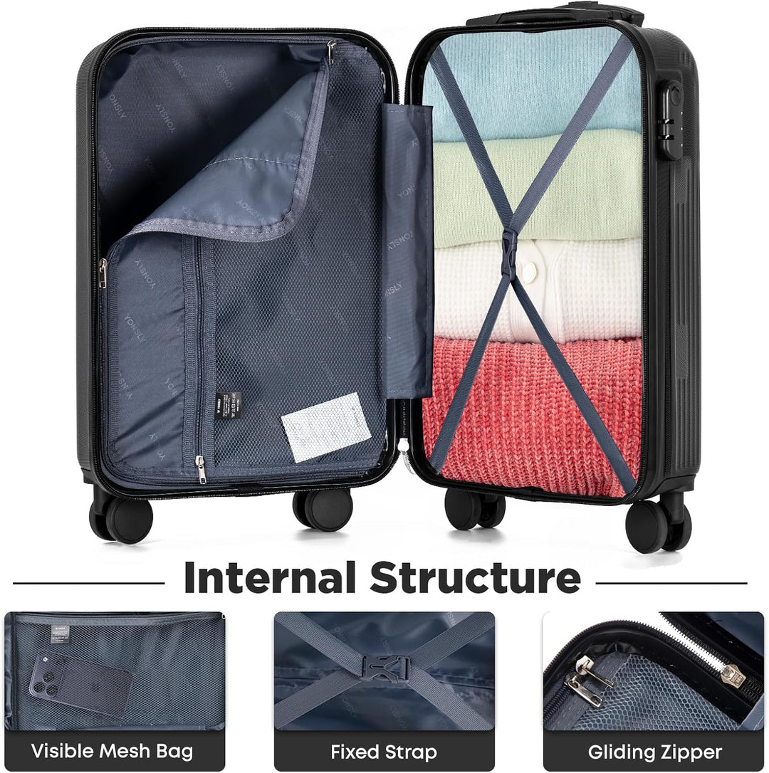 Koffer Suitcase, Trolley Reisekoffer, Kabinenkoffer, Rollkoffer Handgepäck mit 4 Rollen 360°, Hartsc