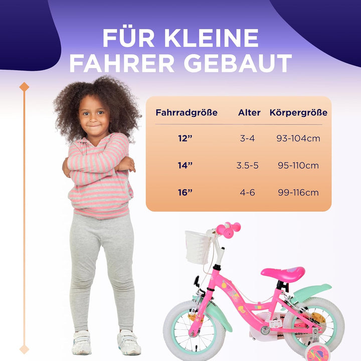 Volare Kinderfahrrad | 3–5 Jahre | Doppelte Handbremse, abnehmbare Stützräder, Pedalreflektoren & Tr