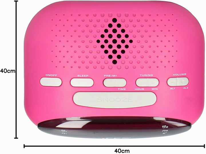 Ices ICR-210 Pink - FM Uhrenradio - Radiowecker mit 2 Weckzeiten - PLL FM - Schlummerfunktion - Slee