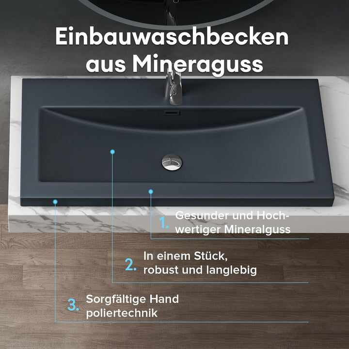 Design Waschbecken Colossum01, Matt Anthrazit aus Gussmarmor, Waschtisch, Waschplatz, Einbauwaschbec
