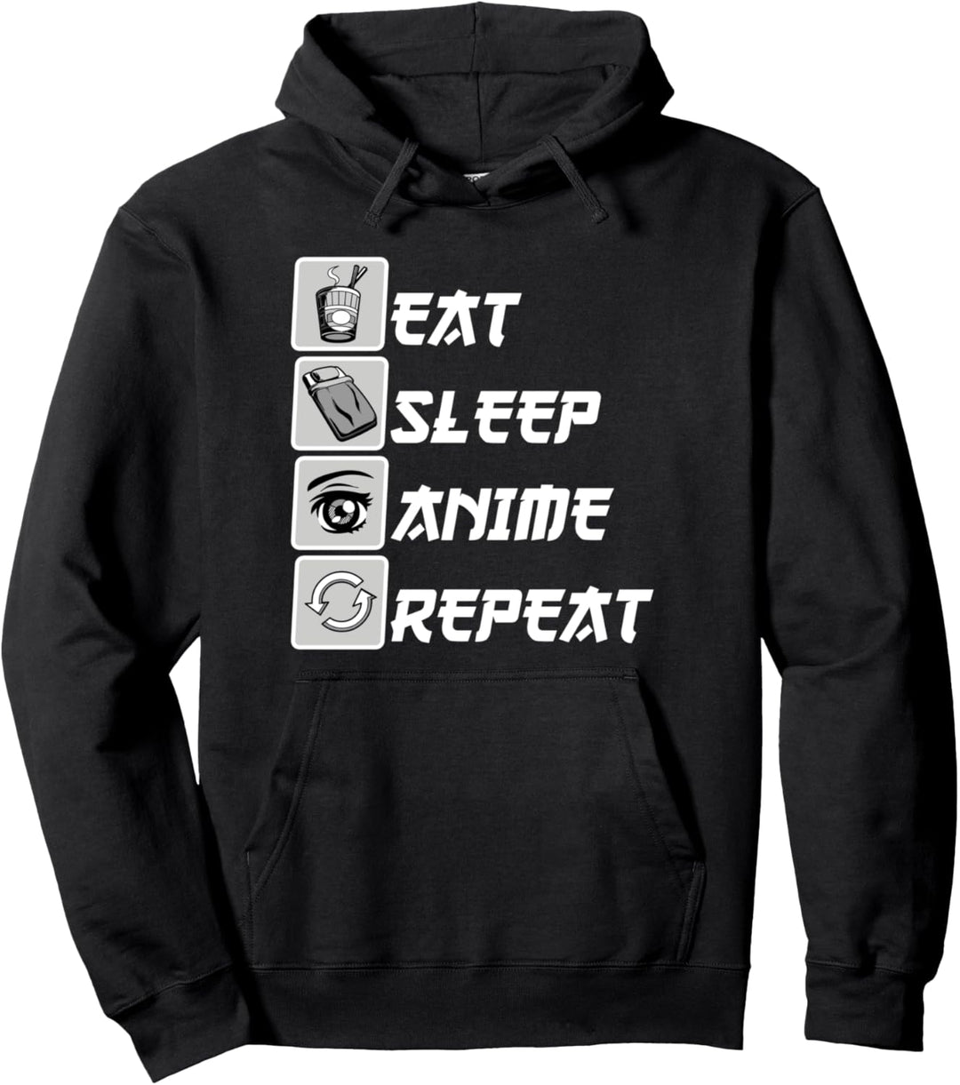 Eat Sleep Anime Repeat, Männer Frauen Kinder, Anime, Manga Kawaii Pullover Hoodie