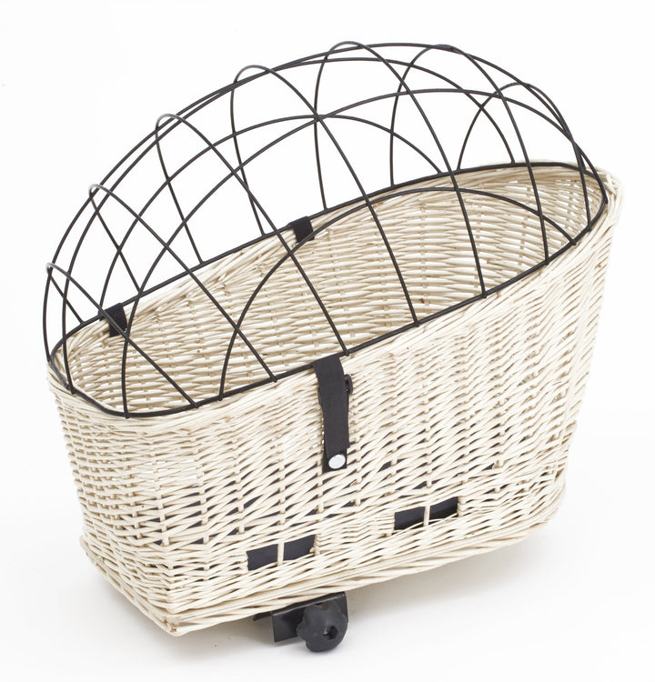 Tigana - Hundefahrradkorb für Gepäckträger aus Weide 56 x 36 cm Weiss mit Metallgitter Tierkorb Hint
