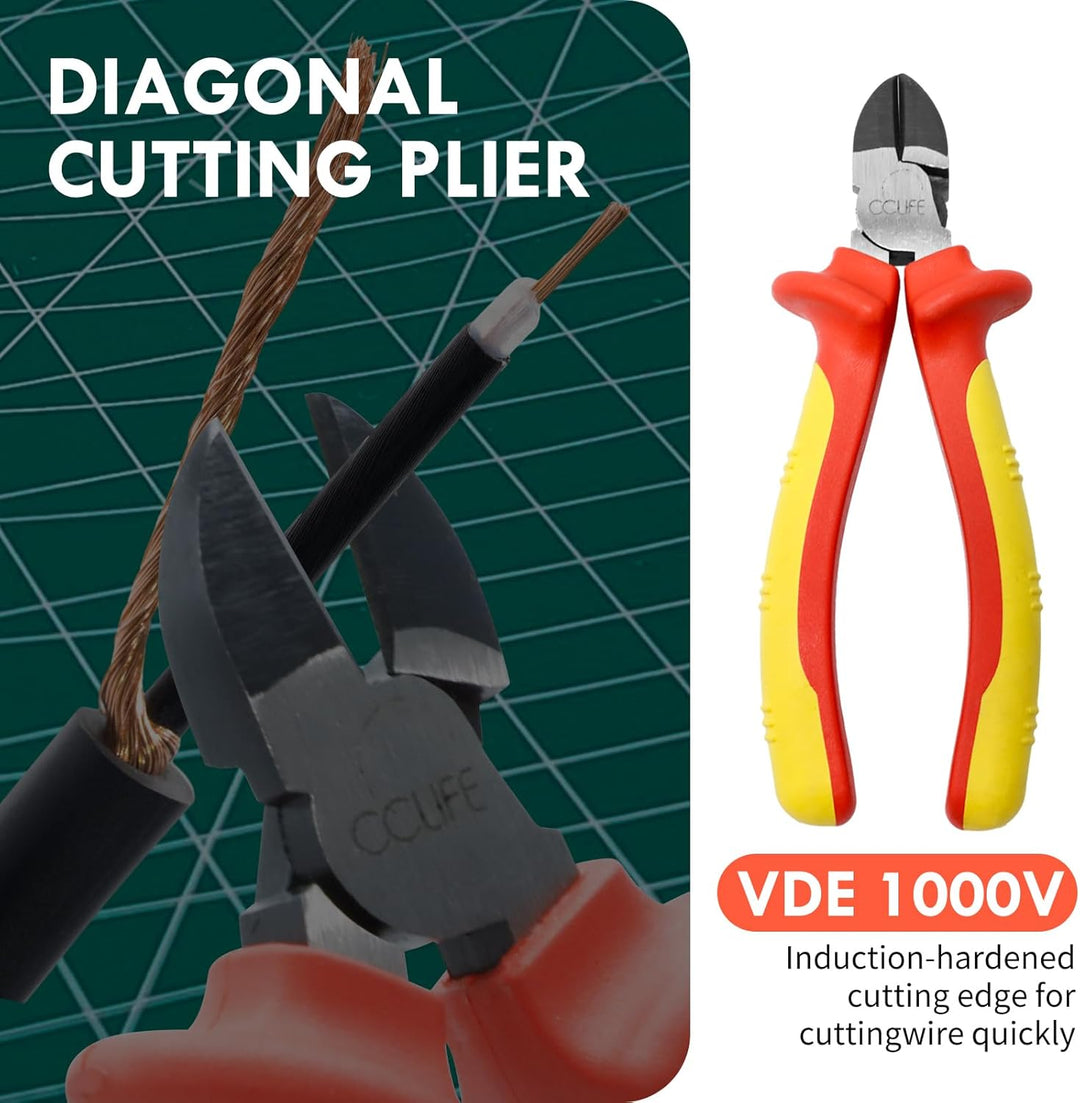 CCLIFE VDE Zangenset 1000V 3-tlg. Universal Kombizange 170mm + Flachrundzange 170mm + Seitenschneide