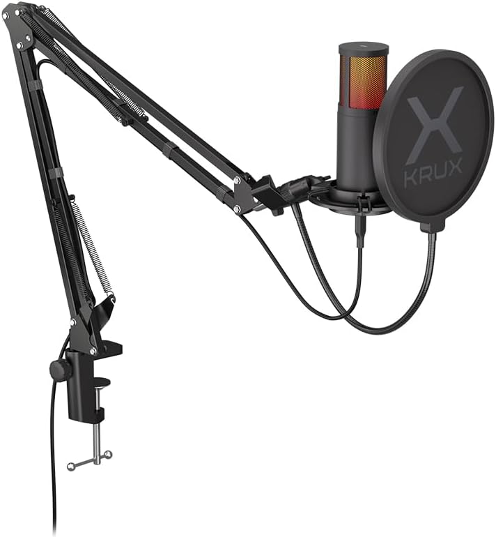 KRUX Edis 3000, Computermikrofon, Verstellbarer Arm, Poppschutzfilter, RGB-Hintergrundbeleuchtung, 3