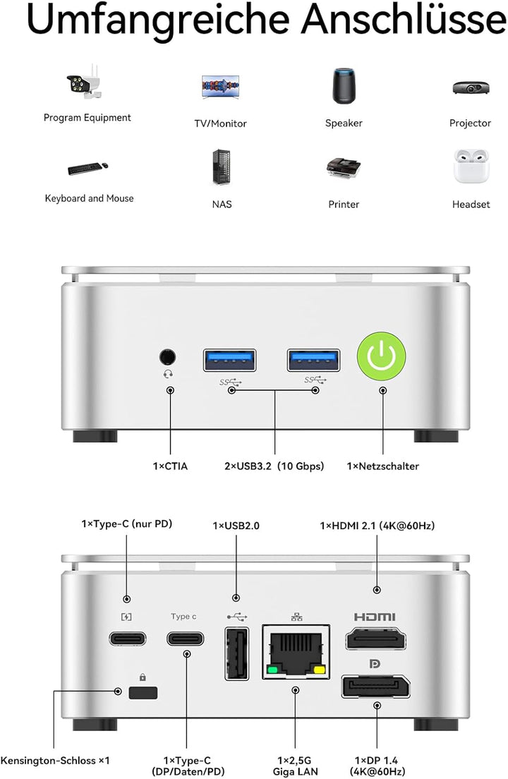 GMKtec Mini PC Ryzen 5 3500U (Beats N150, bis zu 3.7GHz), 16 GB RAM 1TB M.2 SSD, Mini-PC Desktop Com