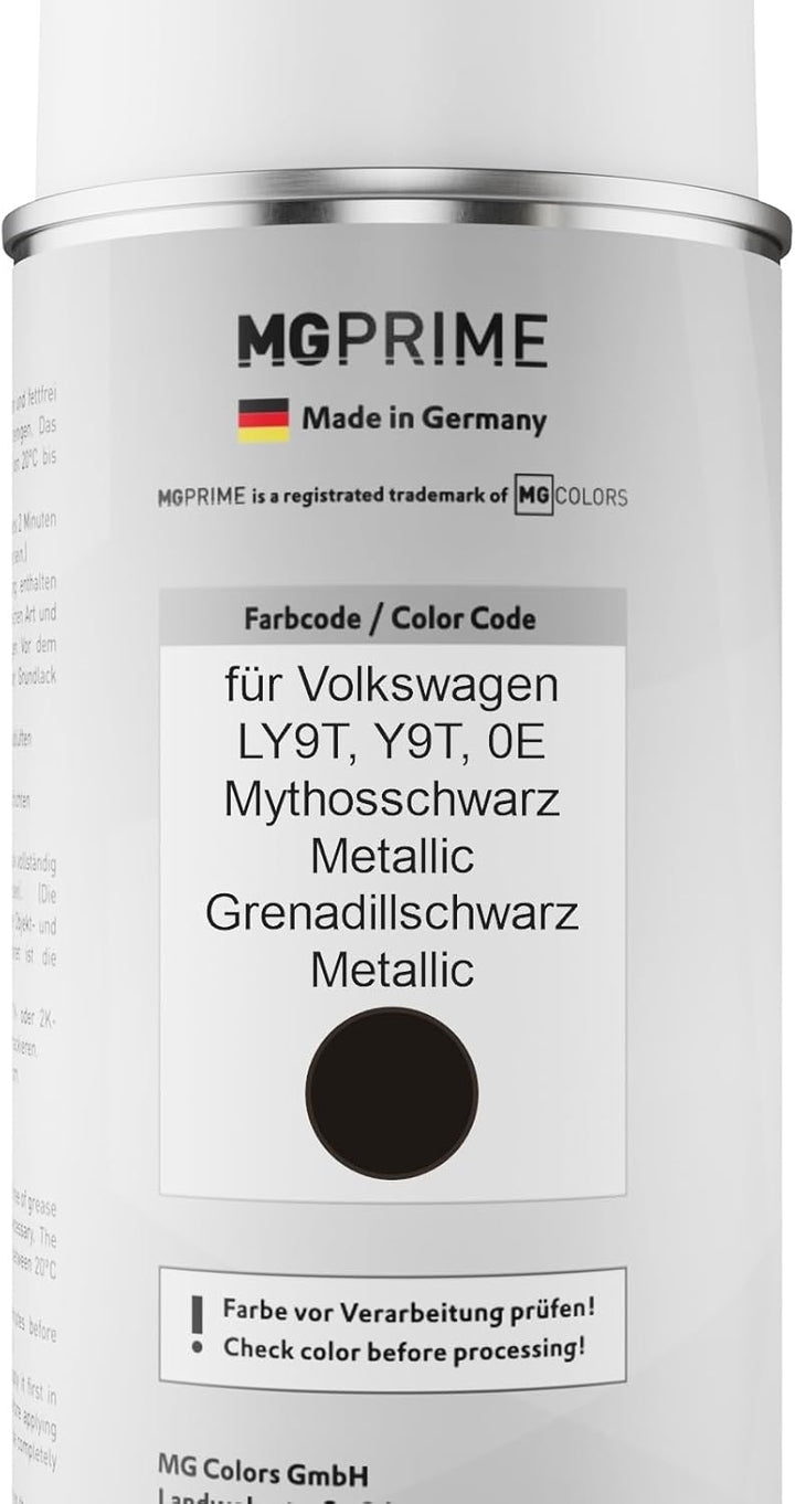 MG PRIME Autolack Sprühdosen Set für Volkswagen VW LY9T / Y9T / 0E Mythosschwarz Metallic/Grenadills