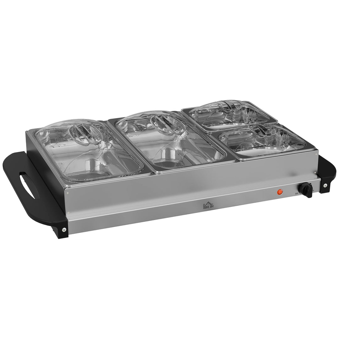 HOMCOM Buffetwärmer 6,8L Warmhalteplatte 300 Watt Edelstahl Speisewärmer mit Einstellbarer Thermosta
