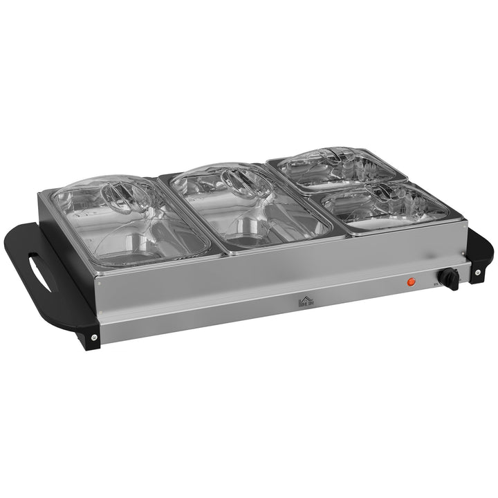 HOMCOM Buffetwärmer 6,8L Warmhalteplatte 300 Watt Edelstahl Speisewärmer mit Einstellbarer Thermosta