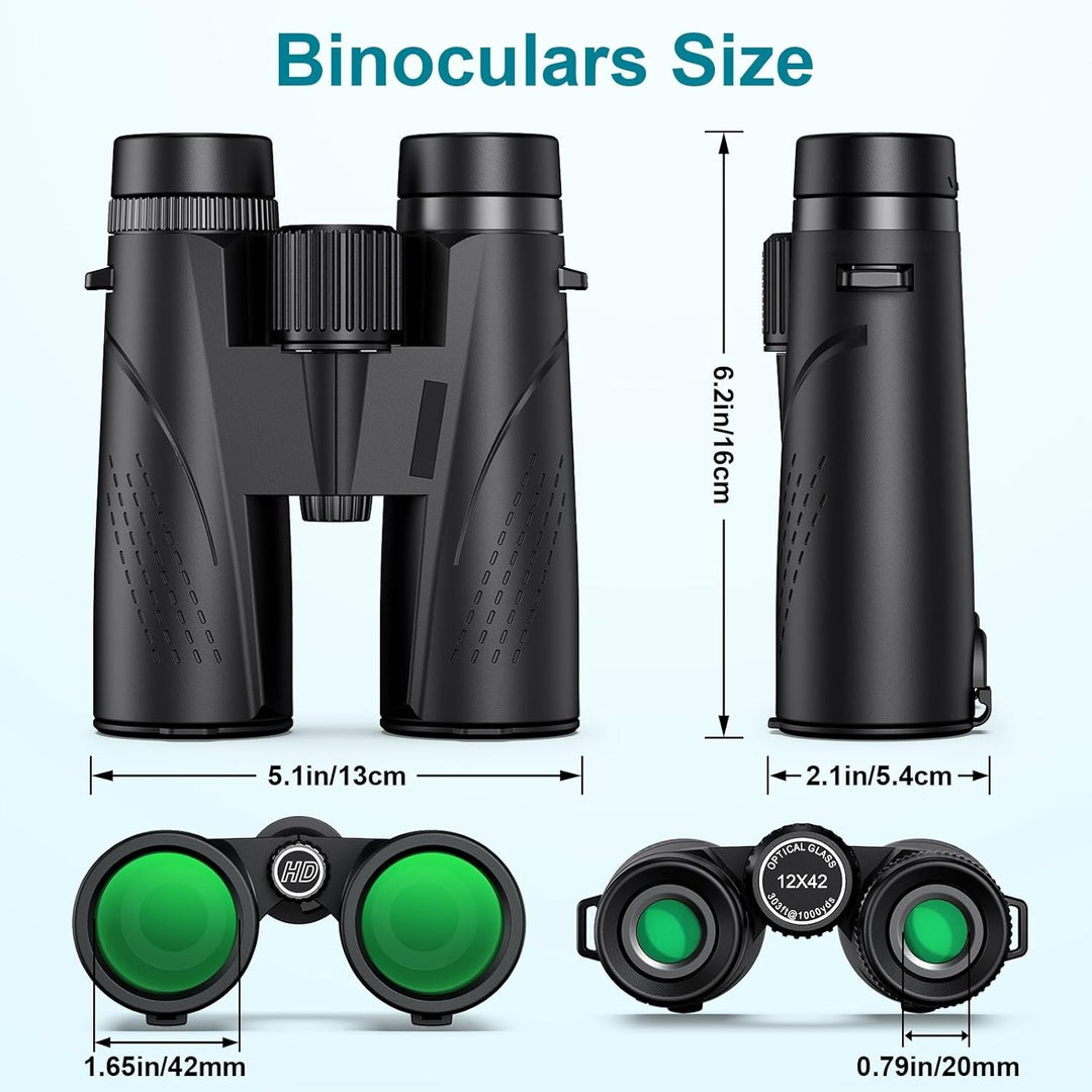 Fernglas 12x42 HD Ferngläser, Binoculars for Adults, Waterproof Bird Watching Binoculars with BaK-4