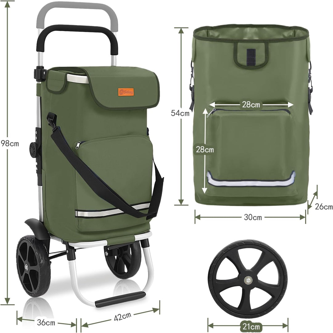 Sekey Einkaufstrolley klappbar 3in1, XXL Einkaufswagen faltbar mit Kühlfach, Trolley mit Schultertas