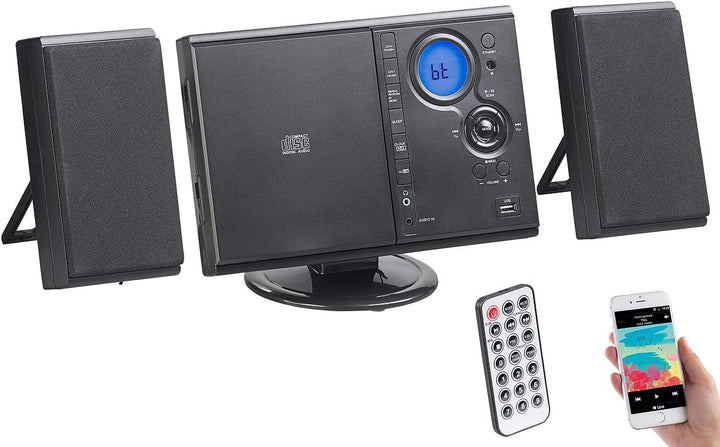 auvisio Radio mit CD: Vertikale Stereo-Kompaktanlage mit Bluetooth, FM, CD, MP3 & AUX, 10 W (Microan