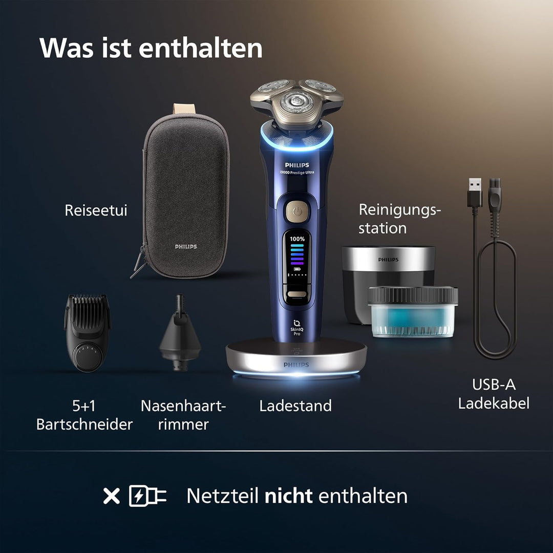 Philips Rasierer i9000 Prestige Ultra, Nass- und Trockenrasierer, adriatic, Druck- und Bewegungssens