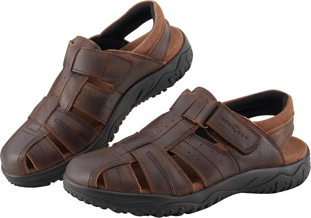 MGGMOKAY Herren Leder Sandalen Fisherman Closed Toe Outdoor-Sandale