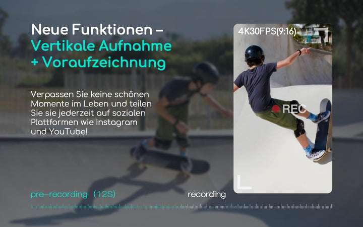 COOAU Action Cam HD 4K 64MP WiFi EIS Stabilisierung mit externem Mikrofon Unterwasserkamera 40M mit