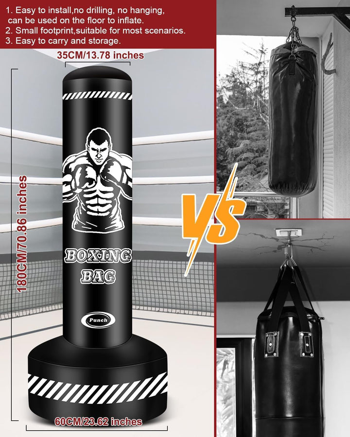 Boxsack Stehend Erwachsene, 180cm Freistehend Boxing Bag Aufblasbare Stehender Boxsack Kickboxing Ta