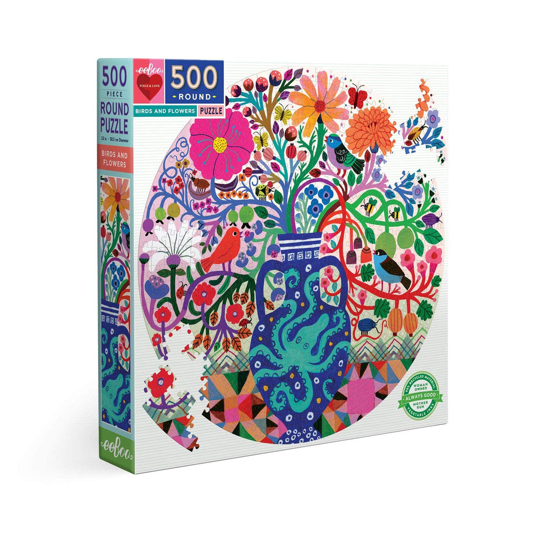 eeBoo Birds and Flowers recyceltem Karton-Puzzle für Erwachsene 500 Bunte Teile-PZFBDF