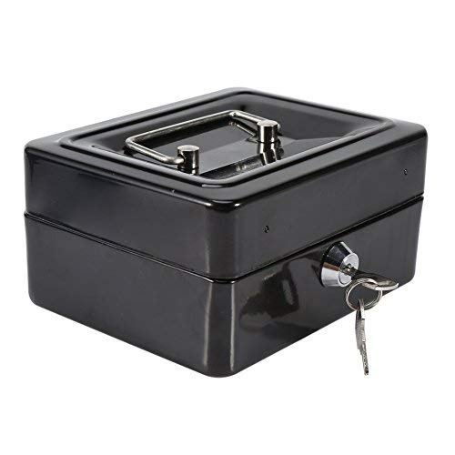 Zerodis Kleine Geldkassette mit Schlüsselschloss Portable Doppelschicht Metallmünze Geld Storage Sec