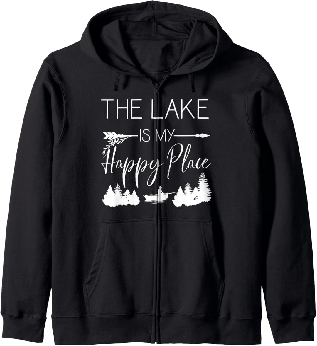 Glücklicher Angler Im Boot Auf Dem See - Happy Place Kapuzenjacke