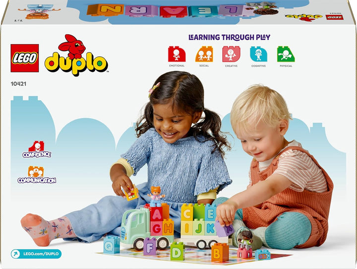 LEGO DUPLO Town ABC-Lastwagen, Lernspielzeug für Kleinkinder ab 2 Jahren, ABC-LKW-Spielzeug mit Anhä