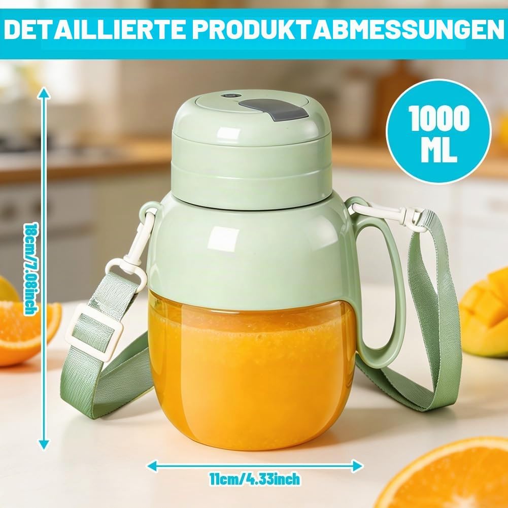 Tragbarer Mixer &amp; Smoothie Maker, 1000ML Grosser Mixer Smoothie Maker mit Trinköffnung &amp; Trageriemen