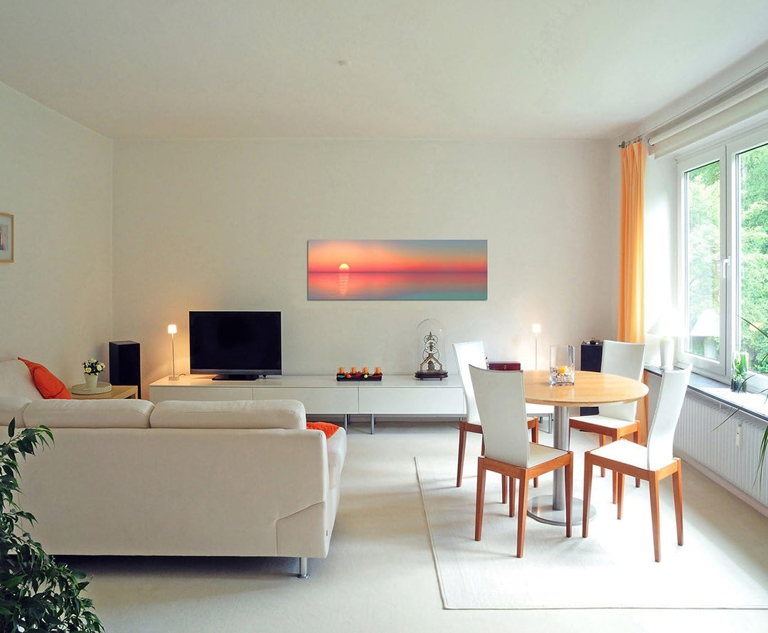 Paul Sinus Art Panoramabild auf Leinwand und Keilrahmen 150x50cm Meer Horizont Sonnenuntergang Spieg