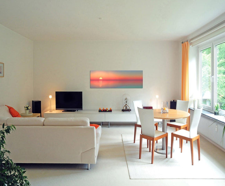 Paul Sinus Art Panoramabild auf Leinwand und Keilrahmen 150x50cm Meer Horizont Sonnenuntergang Spieg
