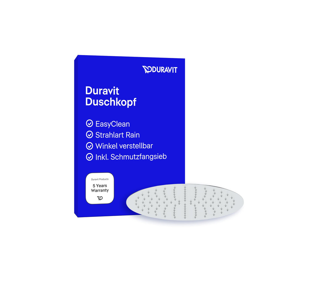 Duravit Universal Duschkopf aus Edelstahl, Duschbrause mit Strahlart Rain, Duscharmatur rund (Ø 400
