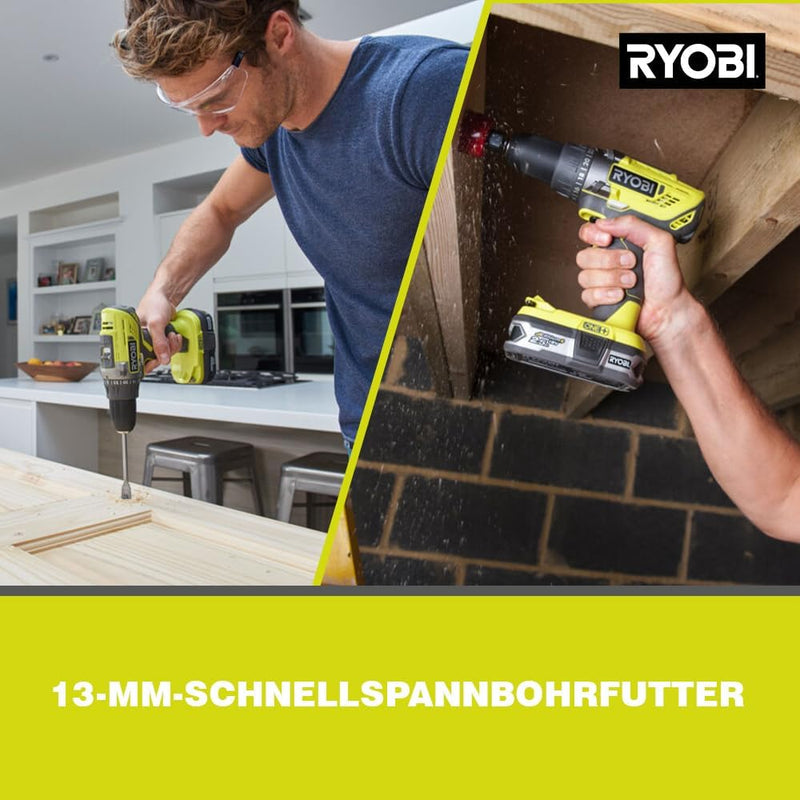 RYOBI 18V ONE+ Akku-Bohrschrauber R18DD3-215S (2-Gang-Getriebe, max. Drehmoment 50Nm, Drehmomentstuf