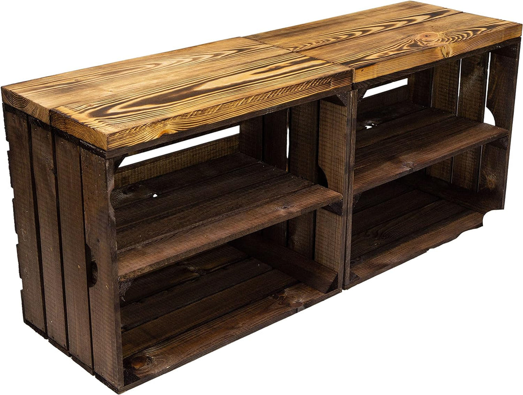 Kistenkolli Altes Land 2er Set Obstkiste aus Holz & Holzplanken Schuhschrank Hocker Sitzbank Weinabl