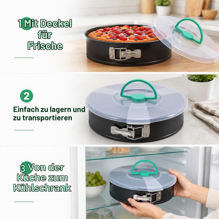 FARYODI Kuchenform Rund, Springform 28 cm rund aus Karbonstahl mit Granitbeschichtung, Backform mit