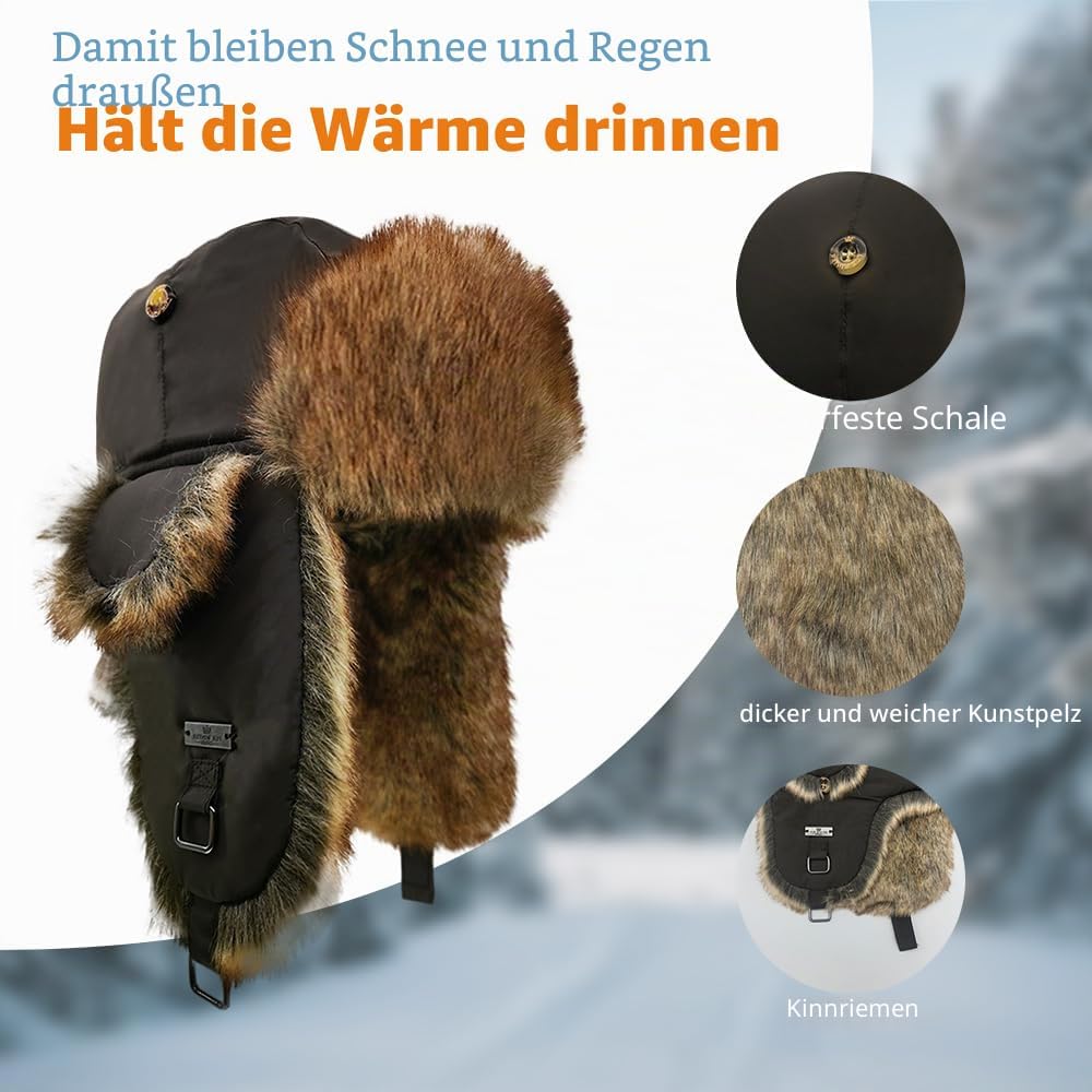 Unisex Fliegermütze Rib Bomber Aviator Pilot Hat Faux Fellmütze Winter Russische Mütze Herren Bomber