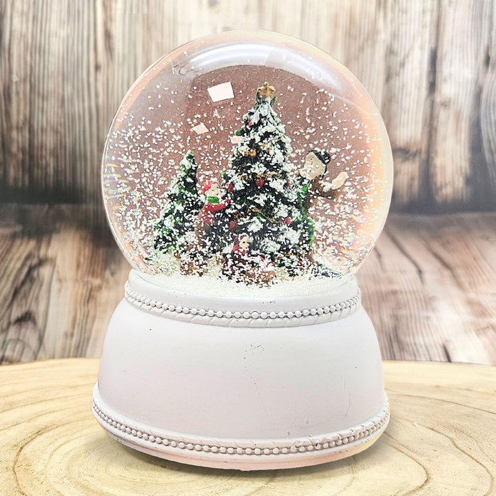 Schneekugel Weihnachten Christbaum schmücken | Sockel weiss nostalgisch | mit Spieluhr | Schüttelkug
