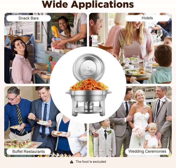 7.5L Edelstahl Rund Chafing Dish, Speisenwärmer Profi Set, Warmhaltebehälter, mit Brennstoffpastenbe