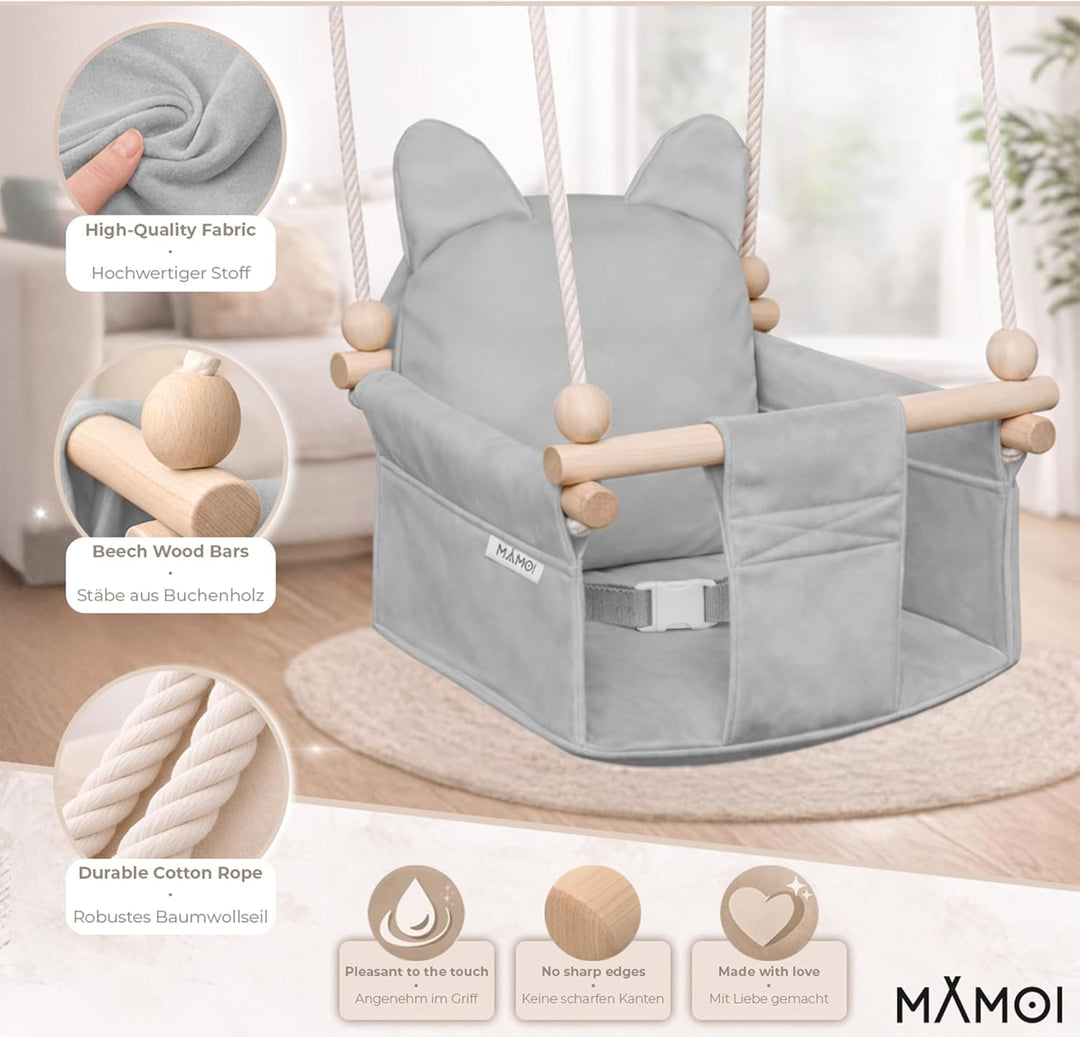 MAMOI Kinderschaukel mit Sicherheitsgurt, höhenverstellbar 150–190 cm, Schaukel für den Innenbereich