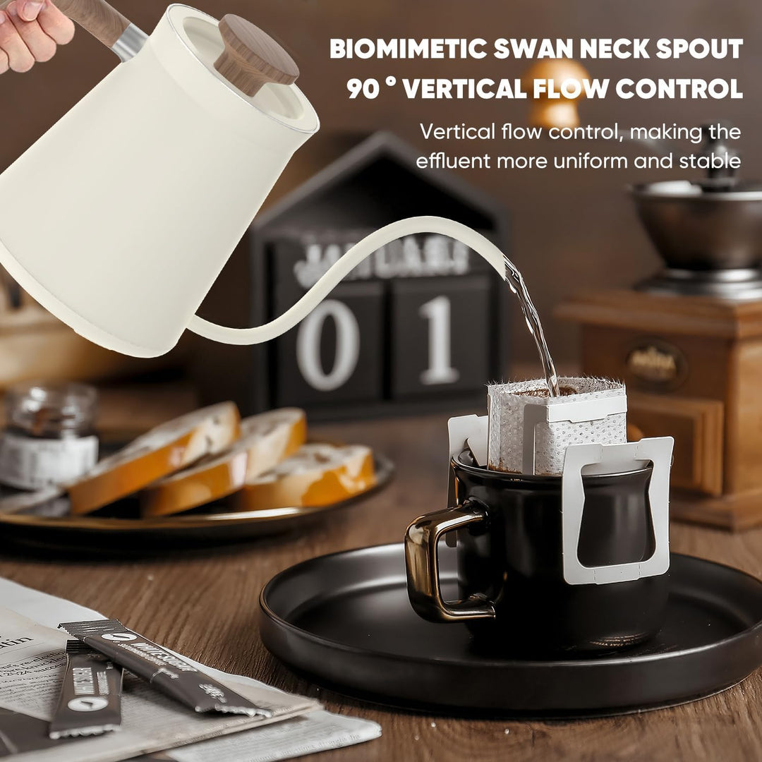 0.6L Schwanenhals Elektrischer Kaffee Wasserkocher mit 40~100℃ Temperatur Einstellbar, 1000W Schnell