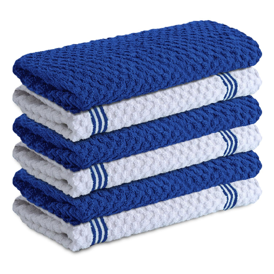 Premium Küchentücher,6 Stück, 100 % Baumwolle, 38.1x63.3 cm, Frottee-Küchentücher, blaues Geschirrtu