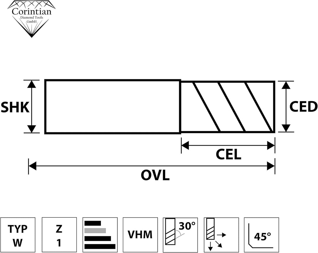 VHM Einzahnfräser Spiralfräser Holzfräser Einschneidig - Ø 5mm, für Holz und Kunststoff, 5mm