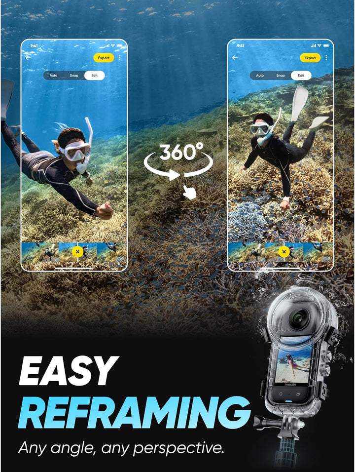 Insta360 X3 Unsichtbares Tauch-Bundle - Wasserdichte 360°Actionkamera mit 1/2"-Sensor, 5,7K 360°, 72