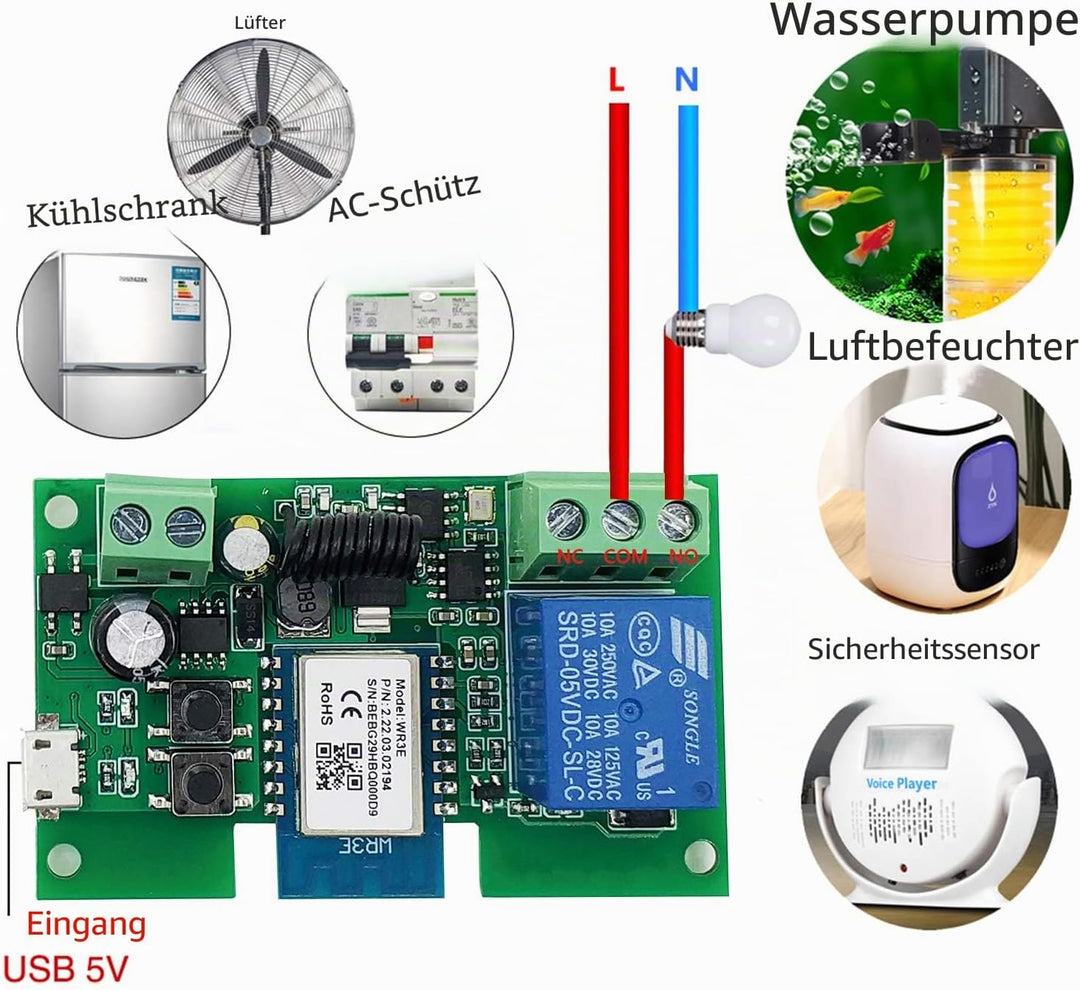 Newgoal WiFi Inching/Selbstsperrendes Relaismodul WiFi Momentary Switch mit 433 MHz RF Fernbedienung