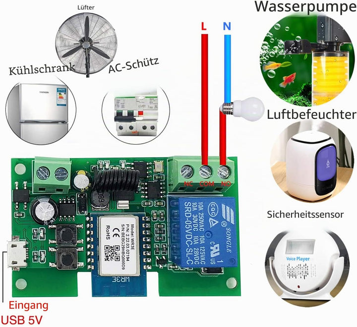 Newgoal WiFi Inching/Selbstsperrendes Relaismodul WiFi Momentary Switch mit 433 MHz RF Fernbedienung