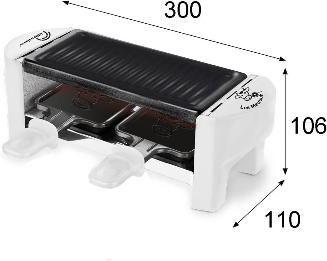 LITTLE BALANCE 8614 Raclette 2 Meuuh…, Raclettegerät für 1/2 Personen, abnehmbarer Grill, 2 Spatel +
