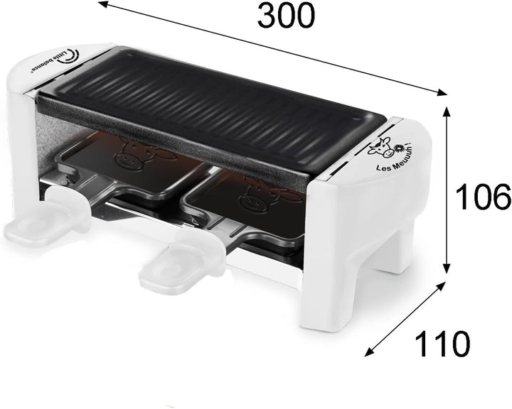 LITTLE BALANCE 8614 Raclette 2 Meuuh…, Raclettegerät für 1/2 Personen, abnehmbarer Grill, 2 Spatel +