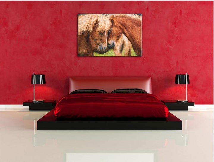Pixxprint Zwei schmusende Pferde Kunst als Leinwandbild/Grösse: 100x70 / Wandbild/Kunstdruck/fertig