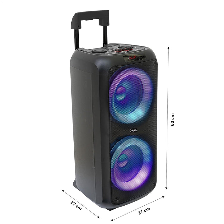 Ibiza - VENUS600-2x8/20 cm, 600 W batteriebetriebener tragbarer Lautsprecher mit Lichteffekt auf der