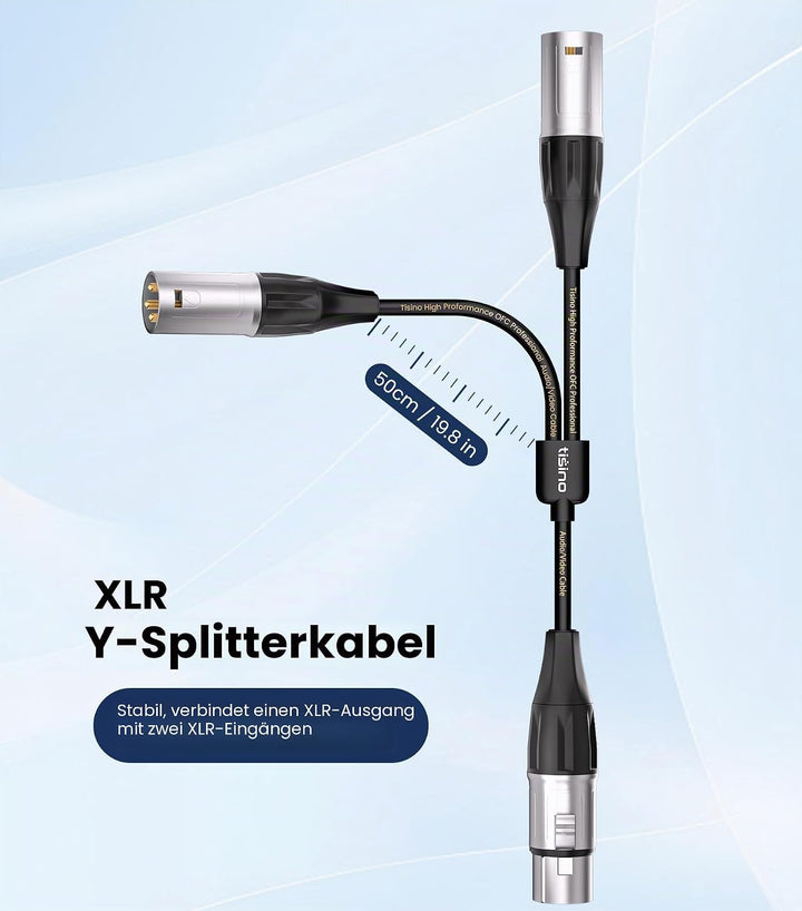 Tisino Balanced XLR Splitter Kabel, 1 Buchse auf 2 Stecker Patch Mikrofonkabel XLR Y Splitter Kabel